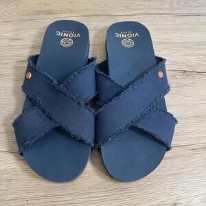 Vionic Panama Women’s Shoes Blue 7 Denim Beach Straps Comfort Slides Sandals